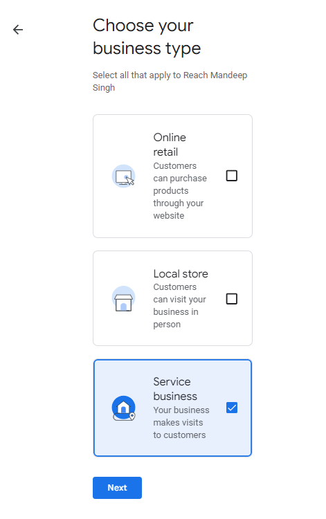 Choose your business type