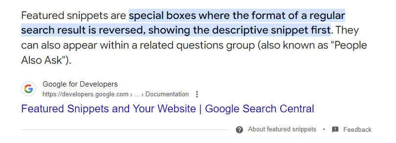 example of featured snippets